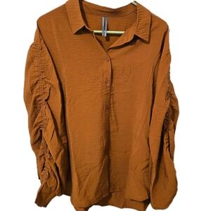 Anthropologie Long Sleeve Cinch Arm Sheer Button Up Women's Shirt Size Large NWT